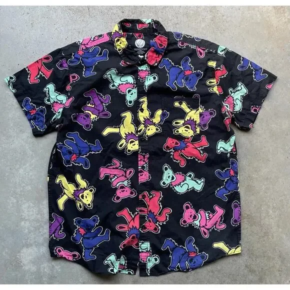 Grateful Dead Dancing Bears Shirt All Over Print Button Front Men's M - Picture 2 of 6